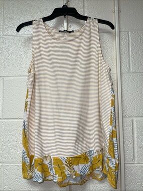 Doe & Rae Sleeveless Striped & Floral Ruffle Hem Tank - Yellow
